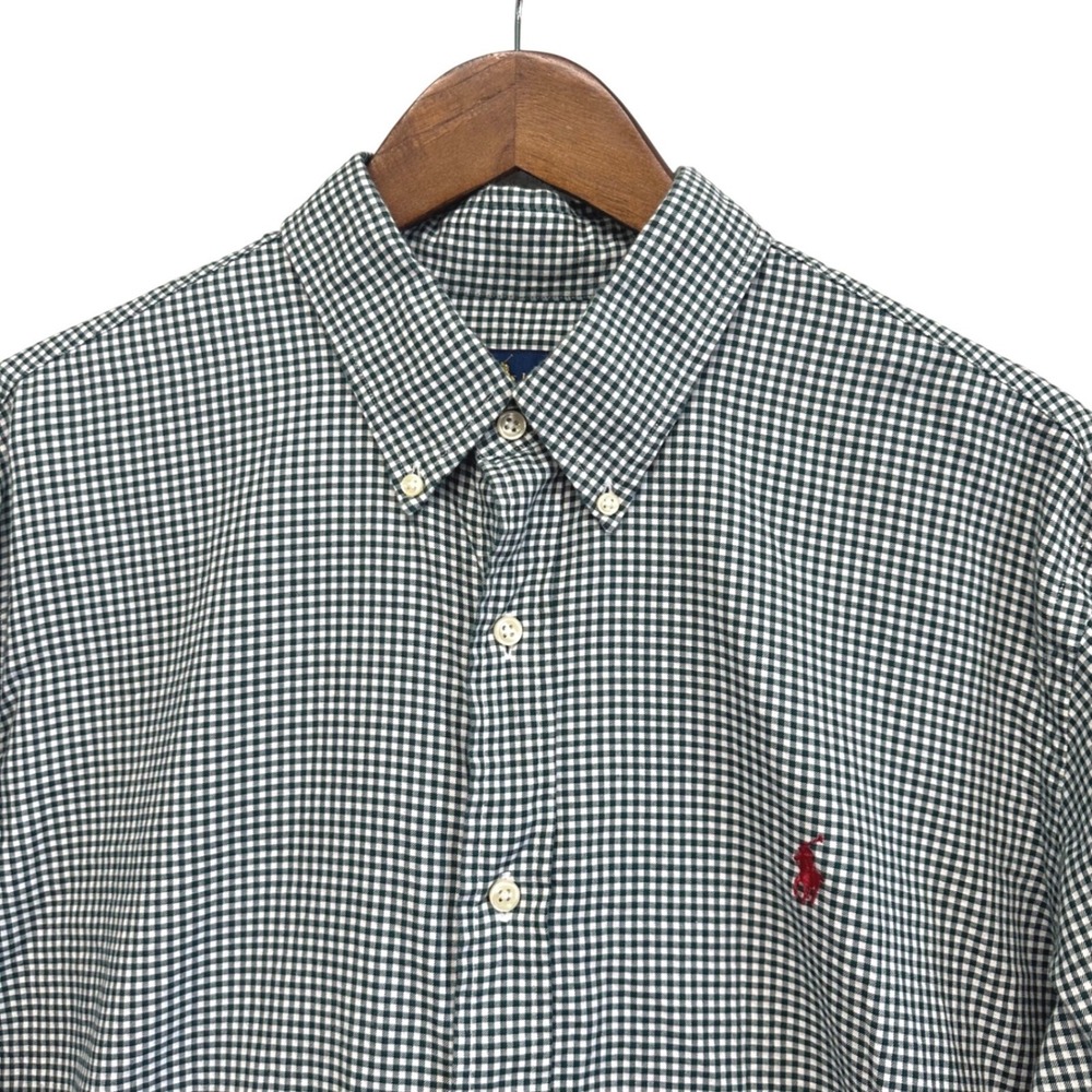 Ralph Lauren Mens XL Green‎ White Gingham Button Down Long Sleeve Shirt Cotton